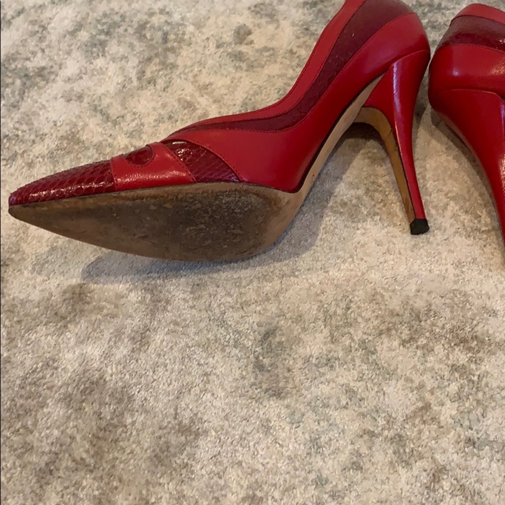 Jimmy Choo Red Pointed-Toe Leather Pumps - Picture 3 of 4